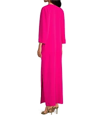 Trina Turk Catamaran Double Georgette Lace-Up V-Neck 3/4 Sleeve Maxi Dress