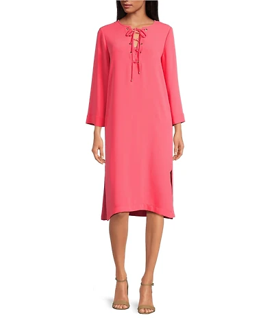 Trina Turk Catamaran Georgette Lace Up V-Neck Long Sleeve Dress