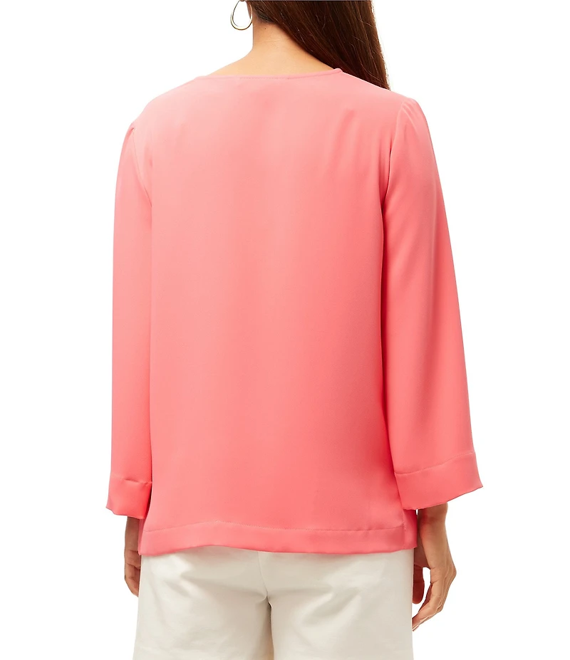 Trina Turk Catamaran Georgette Lace Up V-Neck Long Sleeve Top