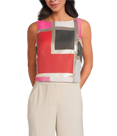 Trina Turk Cayley Colorblock Crew Neck Sleeveless Box Top