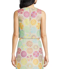 Trina Turk Cayley Jacquard Umbrella Print Boat Neck Sleeveless Coordinating Crop Top