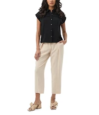 Trina Turk Cheri Georgette Button Collar Pleated Cap Sleeve Top