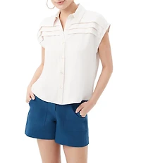 Trina Turk Cheri Georgette Point Collar Cap Sleeve Pleated Blouse