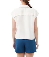 Trina Turk Cheri Georgette Point Collar Cap Sleeve Pleated Blouse