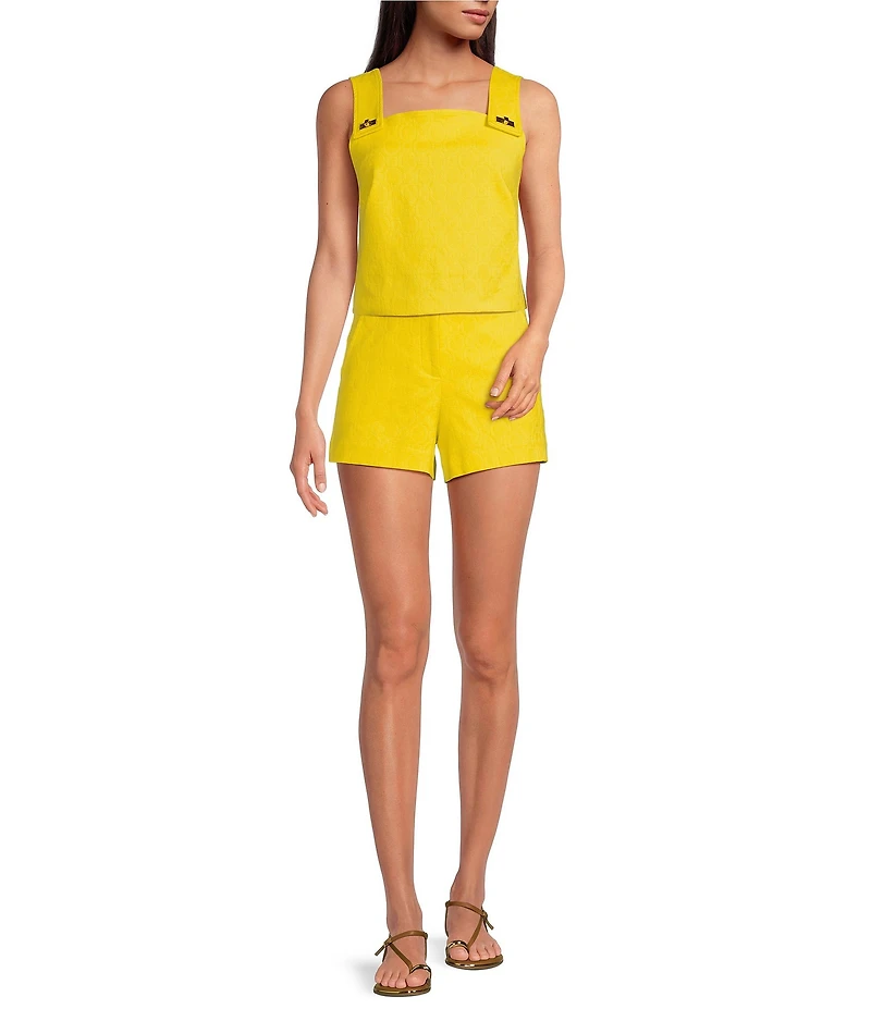 Trina Turk Cherrey Geometric Jacquard Square Neck Sleeveless Cooridinating Top