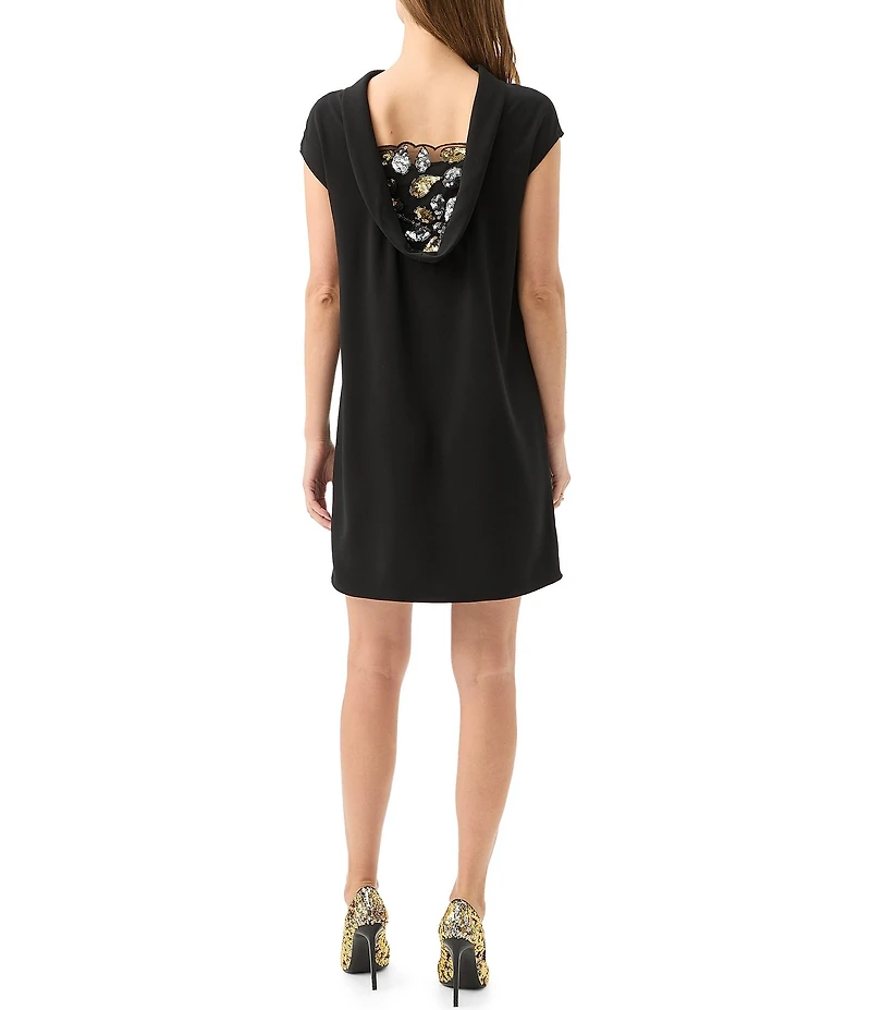 Trina Turk Chorus Georgette Mock Neck Cap Sleeve Back Sequin Inset Mini Dress
