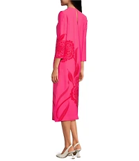 Trina Turk Cointreau Floral Printed Georgette Round Neck 3/4 Sleeve Midi Dress