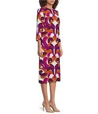 Trina Turk Cointreau Printed Georgette Round Neck 3/4 Sleeve Midi Dress