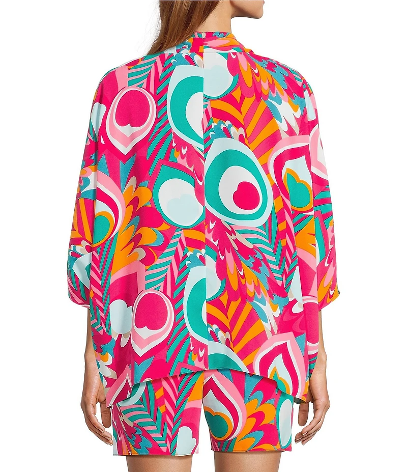 Trina Turk Concourse Abstract Printed Georgette Surplice V-Neck Elbow Dolman Sleeve