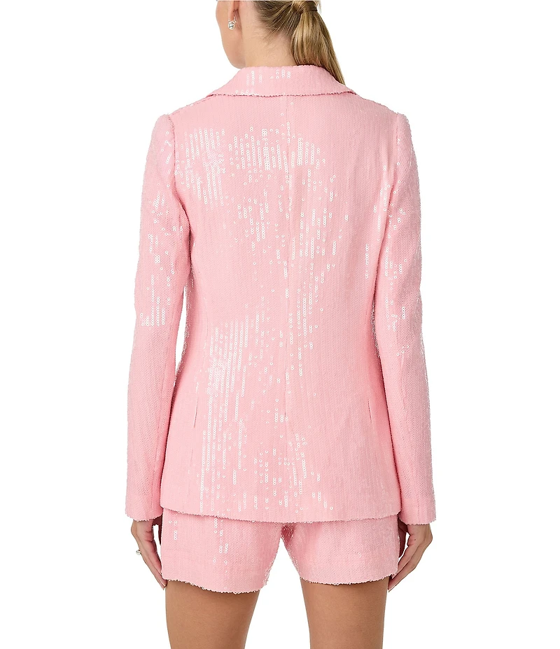 Trina Turk Coordinating Alternates Sequin Notch Lapel Long Sleeve Flap Pocket Blazer