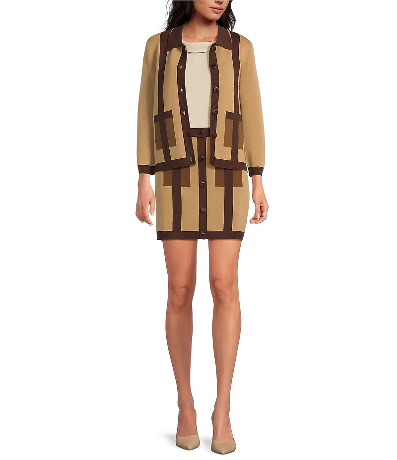 Trina Turk Coordinating Artemis Knit Block Pattern Patch Pocket Mini Skirt