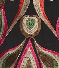 Trina Turk Coordinating Soho Embroidered Print Boat Neck Long Balloon Sleeve Blouse