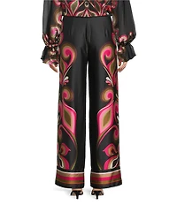 Trina Turk Coordinating Verity Satin Georgette Border Print Wide Leg Drapey Pants