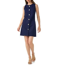 Trina Turk Cristas Pique Round Neck Sleeveless A-Line Button Front Mini Dress