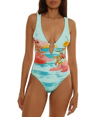 Trina Turk Cyclades Bamboo Ring Plunge One Piece Swimsuit