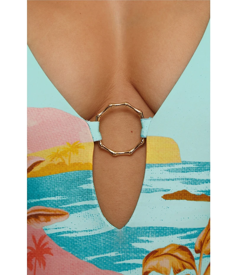 Trina Turk Cyclades Bamboo Ring Plunge One Piece Swimsuit