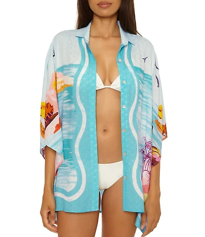 Trina Turk Cyclades Button Front Shirt Swim Cover-Up