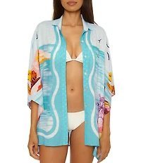Trina Turk Cyclades Button Front Shirt Swim Cover-Up