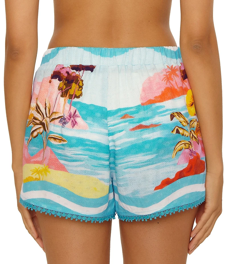 Trina Turk Cyclades Scenic Print High Waist Pull-On Short Swim Cover-Up