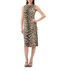 Trina Turk Dame Leopard Knit Jacquard Crew Neck Sleeveless Sheath Dress