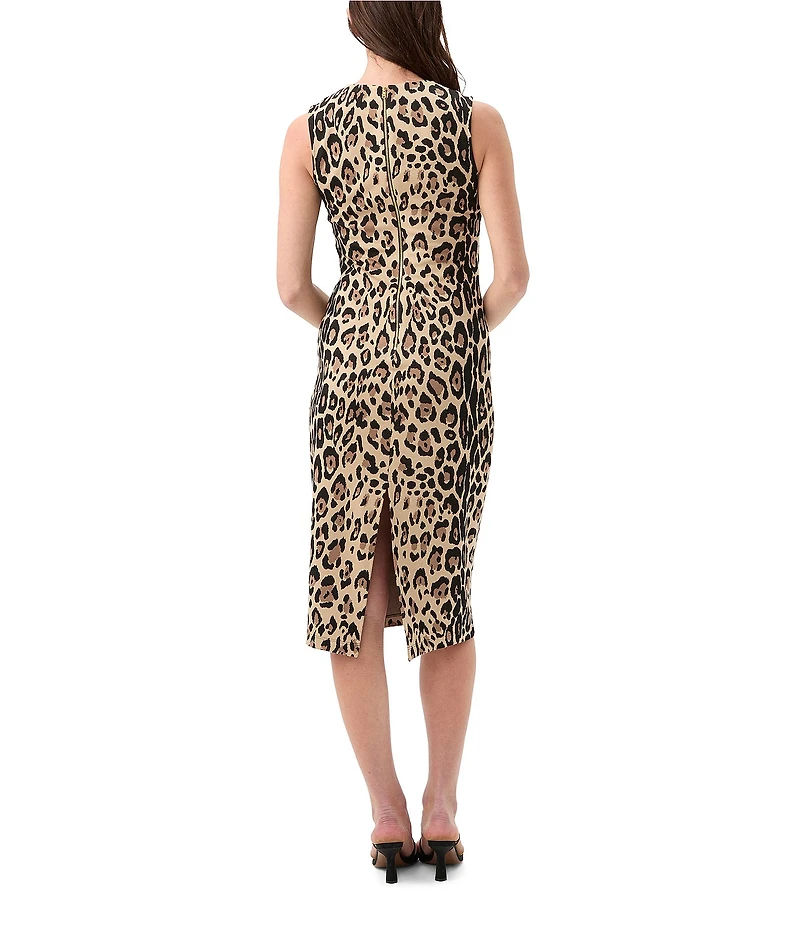 Trina Turk Dame Leopard Knit Jacquard Crew Neck Sleeveless Sheath Dress