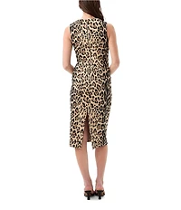Trina Turk Dame Leopard Knit Jacquard Crew Neck Sleeveless Sheath Dress