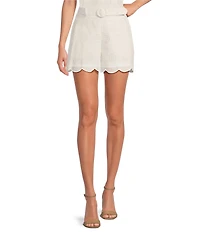 Trina Turk Deuce Eyelet Belted Scallop Shorts