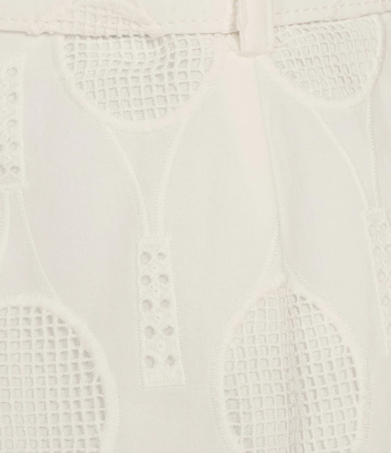 Trina Turk Deuce Eyelet Belted Scallop Shorts