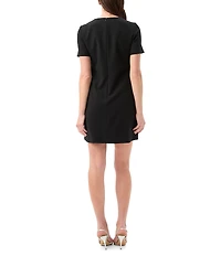 Trina Turk Diamonds Crew Neck Short Sleeve Embellished Bow Front Mini Dress