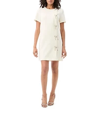 Trina Turk Diamonds Crew Neck Short Sleeve Embellished Bow Front Mini Dress