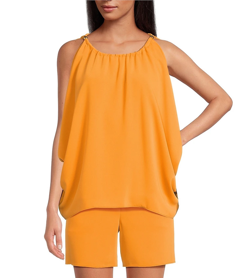 Trina Turk Double Georgette Scoop Neck Sleeveless Gold Hardware Top