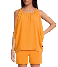 Trina Turk Double Georgette Scoop Neck Sleeveless Gold Hardware Top