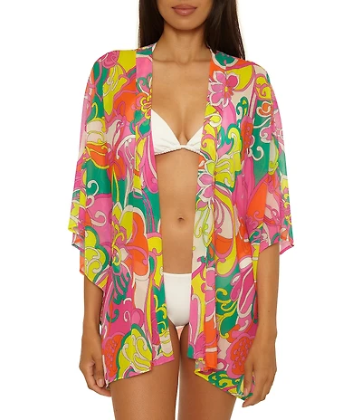 Trina Turk Elara Mesh Open Front Tunic Swim Cover-Up