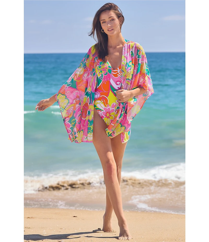 Trina Turk Elara Mesh Open Front Tunic Swim Cover-Up