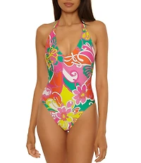 Trina Turk Elara Twist Back Halter Neck One Piece Swimsuit
