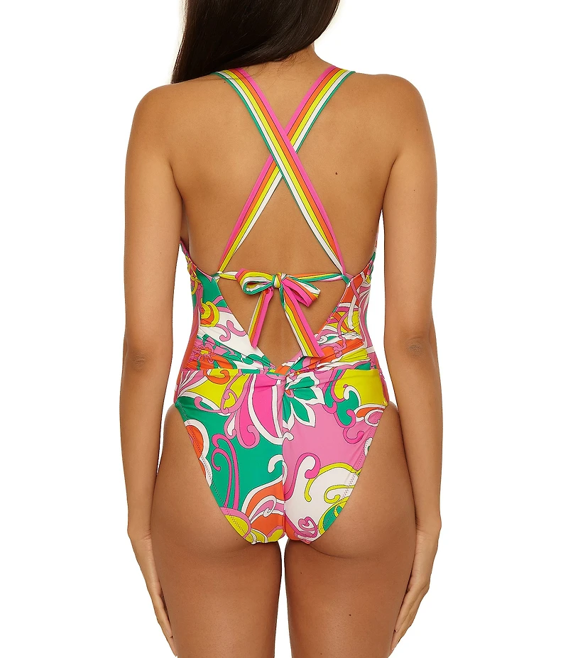 Trina Turk Elara Twist Back Halter Neck One Piece Swimsuit