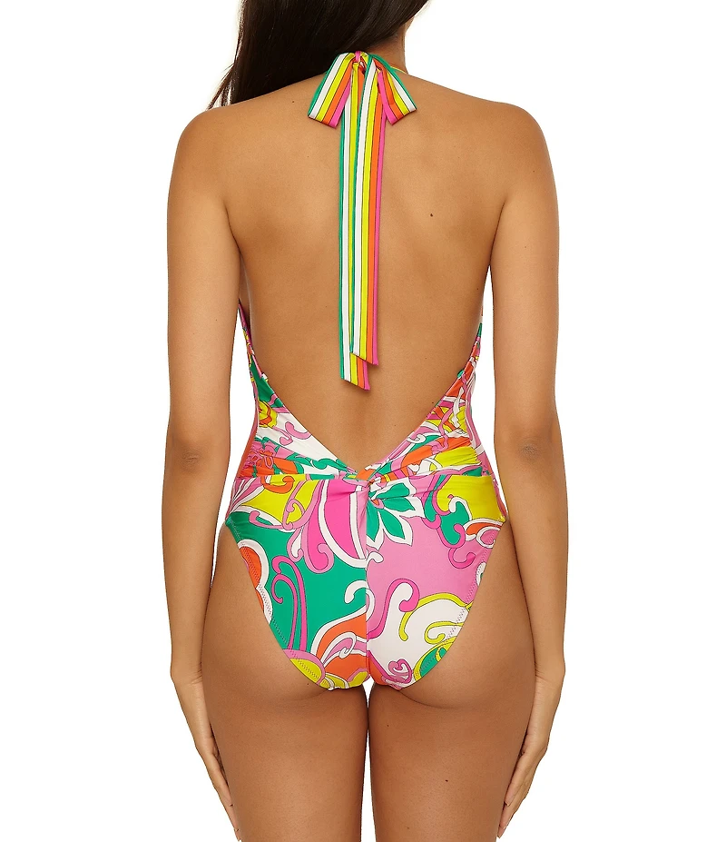 Trina Turk Elara Twist Back Halter Neck One Piece Swimsuit