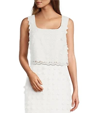 Trina Turk Embroidered Dot Square Neck Sleeveless Scallop Hem Top