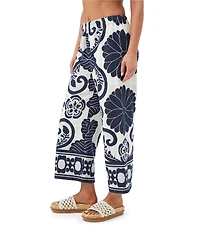 Trina Turk Estella Coordinating Border Print Clip Jacquard Flat Front Wide Leg Crop Pants