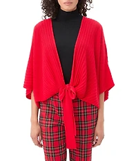 Trina Turk Exceptional Knit Shawl 3/4 Sleeve Tie Front Shawl Sweater