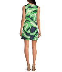 Trina Turk Fairy Tale 2 Printed Satin Round Neck Sleeveless Shift Dress