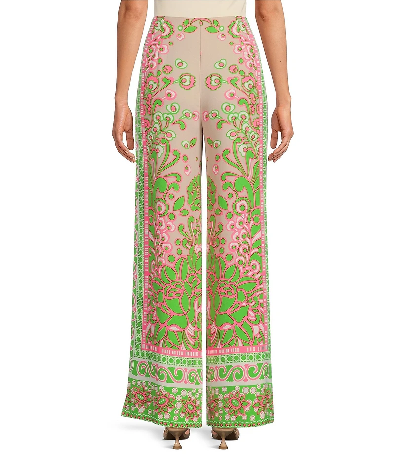 Trina Turk Federer Woven Placed Print Flat Front Drape Wide Leg Pants