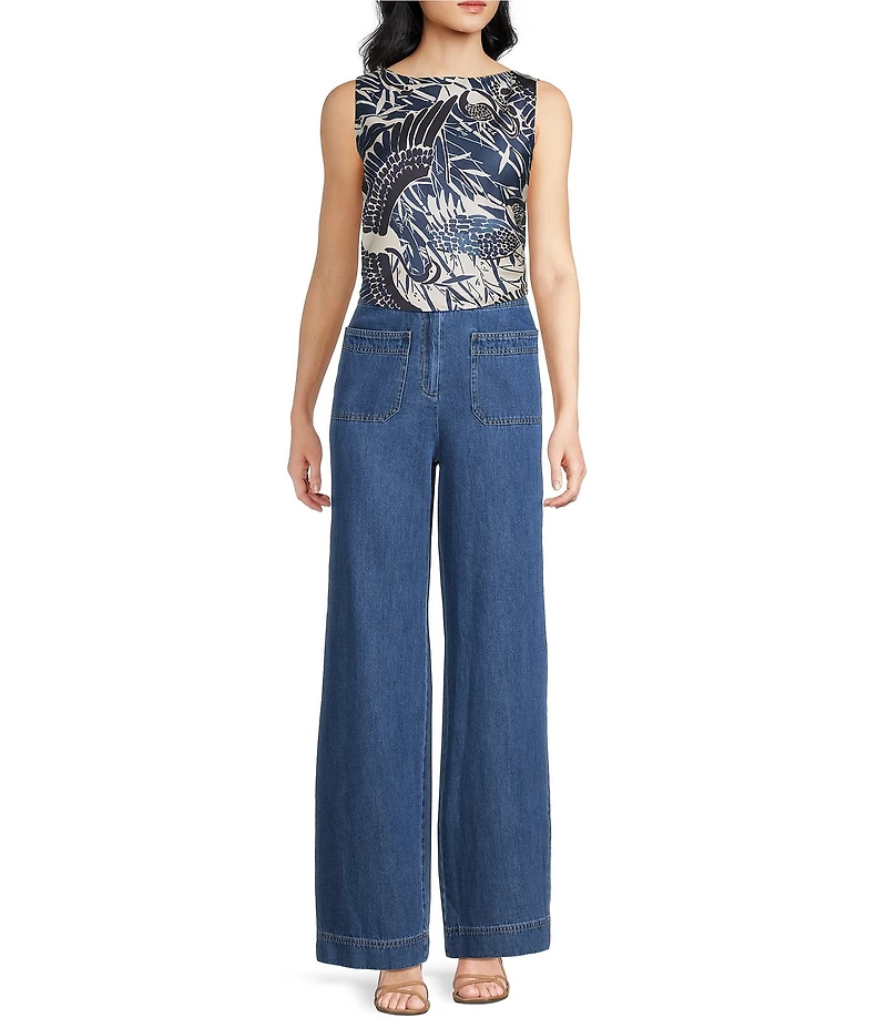 Trina Turk Ferrer Denim Patch Pocket Wide Leg Jeans
