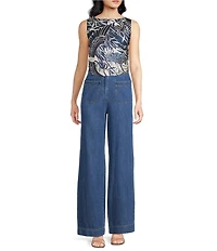 Trina Turk Ferrer Denim Patch Pocket Wide Leg Jeans