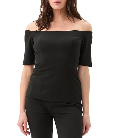 Trina Turk Forbid Crepe Knit Off-The-Shoulder Short Sleeve Top