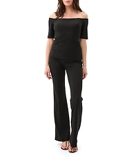 Trina Turk Forbid Crepe Knit Off-The-Shoulder Short Sleeve Top