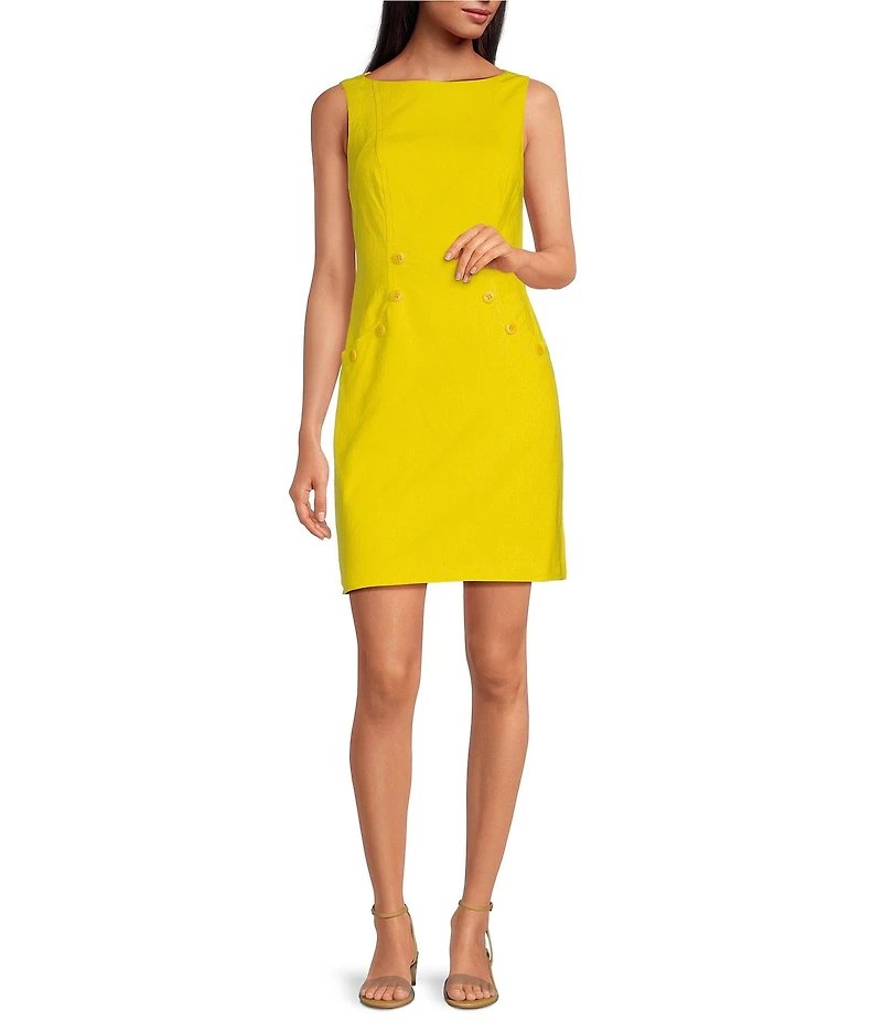 Trina Turk Geometric Jacquard Boat Neck Sleeveless Sheath Dress