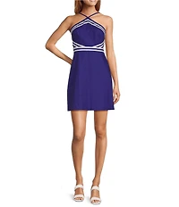 Trina Turk Grasse Stretch Linen Halter Neck Sleeveless Side Cutout Dress
