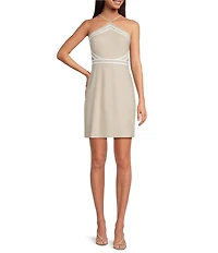 Trina Turk Grasse Stretch Linen Halter Neck Sleeveless Side Cutout Dress