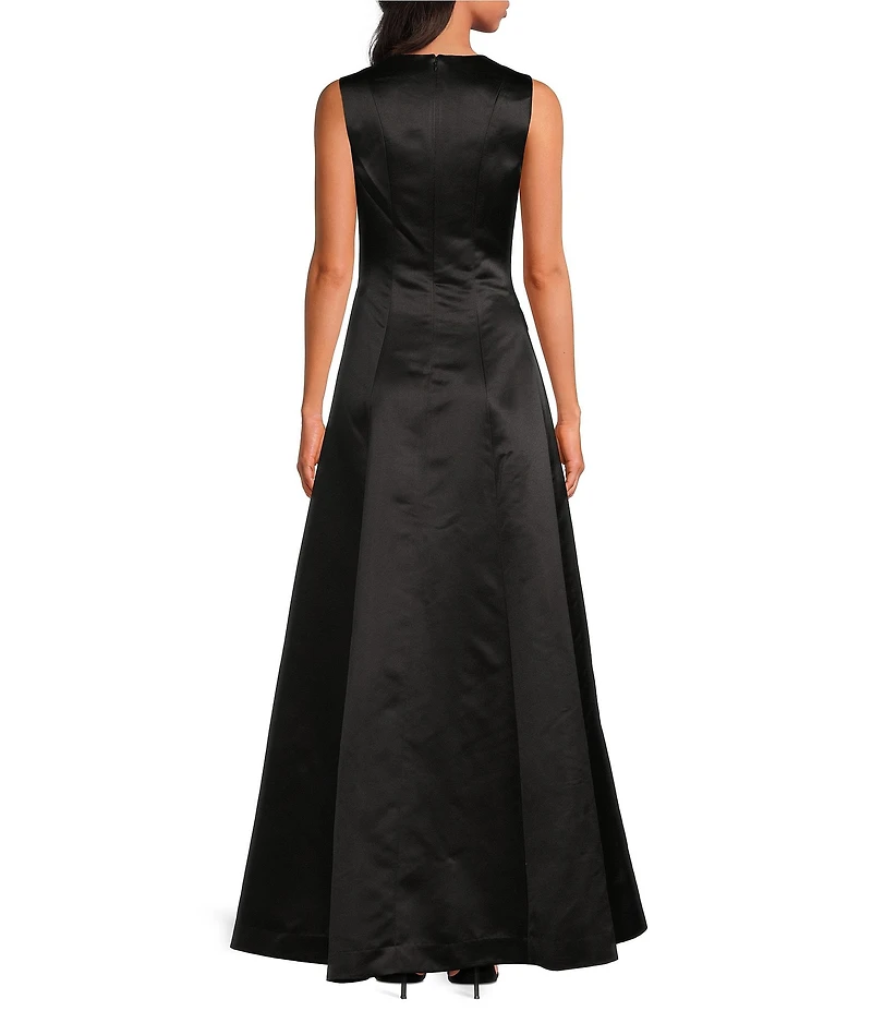 Trina Turk Guinevere Dutchess Satin Round Neck Sleeveless A-Line Maxi Dress